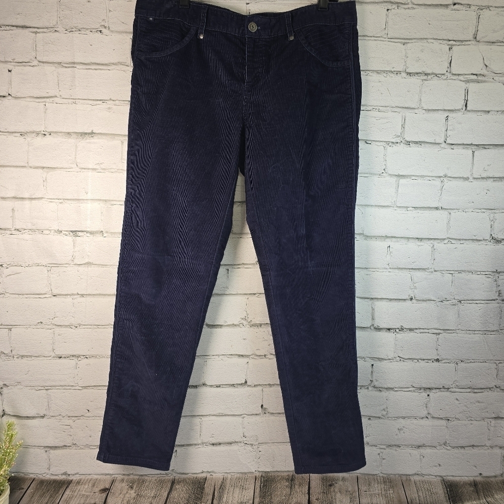 Athleta Navy Corduroy Pants Cotton Poly Stretch Womens 14 Boot Cut EUC